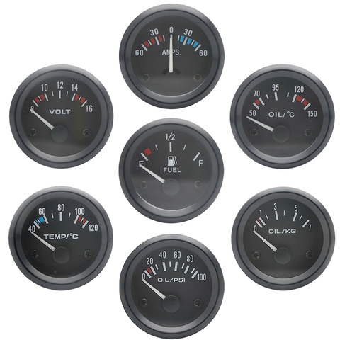 Medidor de temperatura de agua/temperatura de aceite/presión de aceite psi/presión de aceite kg/Voltios/amperímetro/nivel de combustible (sin flotador) para coche, 2 