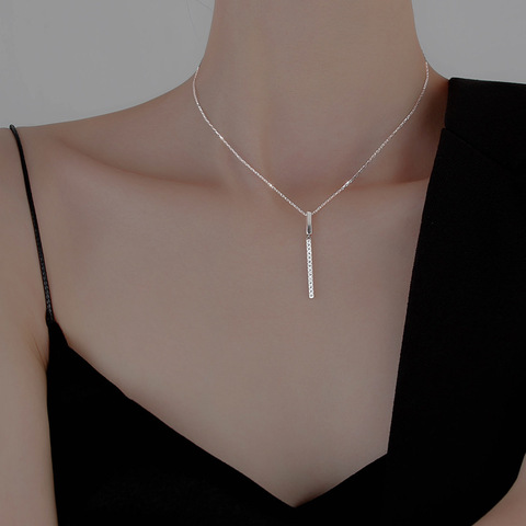 Collar con colgante de circonia AAA para mujer, de Plata de Ley 925, con forma de tira de diamante de una palabra, para boda ► Foto 1/6