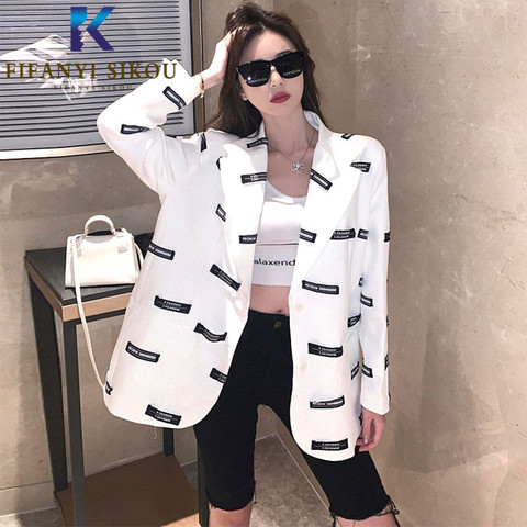 Blanco Blazer chaqueta mujer Streetwear de moda chaqueta de manga larga traje chaqueta abrigo otoño mujer Chic suelto abrigos abrigo ► Foto 1/6