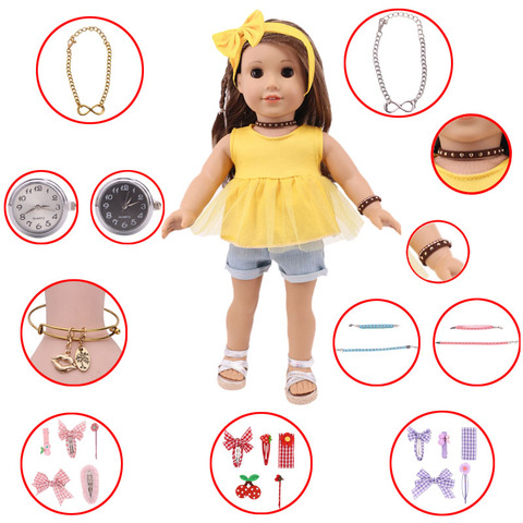 Accesorios para muñeca americana de 18 pulgadas, collar para muñeca, pulsera, horquilla con joyería, accesorios para casa de muñecas, regalo para niña ► Foto 1/6