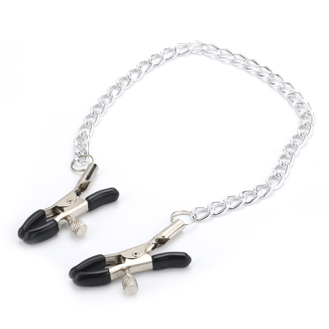 Boquilla DE Metal pinzas para mama abrazaderas con cadena de Metal juguetes sexuales para adultos de las mujeres de plata negro con Bell niple de acero inoxidable leche Clips ► Foto 1/6