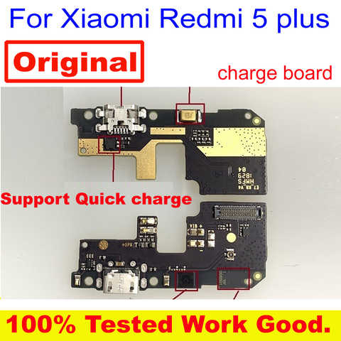 Puerto de carga 100% Original, placa PCB, Conector de carga USB con Cable flexible de micrófono para Xiaomi Redmi 5 plus 5 plus, MEG7 7A ► Foto 1/4