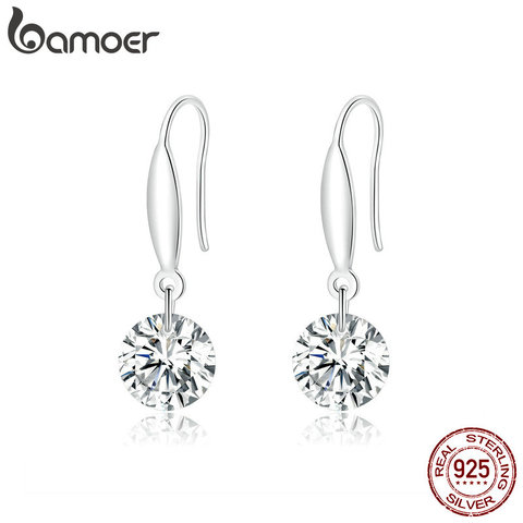 Bamoer 925 circón plateado esterlina diseño caída pendientes para las mujeres pendiente colgante CZ clara declaración de moda joyería BSE212 ► Foto 1/6