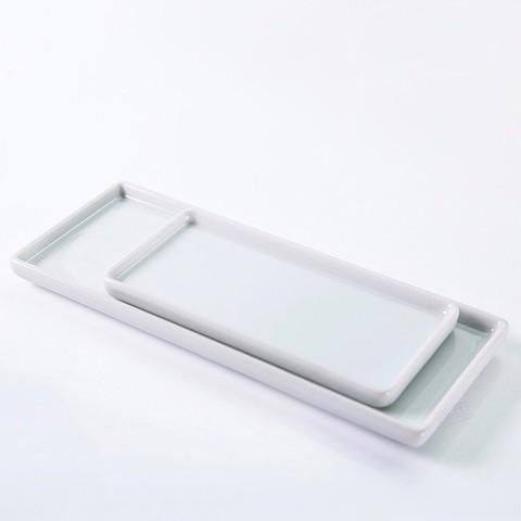 Bandeja Rectangular de cerámica de estilo japonés, plato Rectangular de porcelana blanca, taza para enjuague bucal, bandeja de almacenamiento para sala de estar de baño ► Foto 1/6