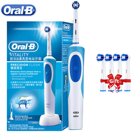 Oral B-cepillo de dientes eléctrico con vibración rotativa 2D, cepillo de dientes con carga limpia, cerdas de acción cruzada, cuidado bucal, 4 cabezales de cepillo de regalo ► Foto 1/6