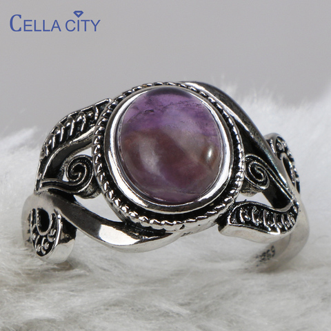 Cellacity-Anillo de amatista Vintage para mujer, joyería de plata tailandesa 925, piedras preciosas ovaladas, temperamento femenino, regalos de aniversario al por mayor ► Foto 1/6