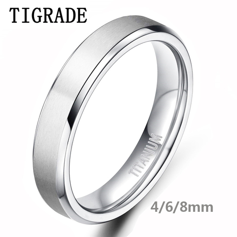 TIGRADE 4mm 6mm cepillado plata titanio anillo de mujer alto pulido bordes banda de boda anillos de compromiso para las mujeres moda joyería ► Foto 1/6