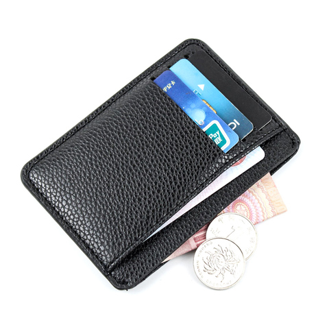 Tarjetero delgado de piel sintética para hombre, Mini billetera con bolsillo para monedas, 8 ranuras para tarjetas, Bolso pequeño, 11,7x8,3x0,5 cm ► Foto 1/6