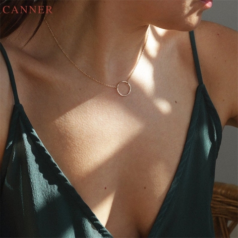CANNER-Collar de círculo redondo hueco para mujer, gargantilla de Plata de Ley 925, Collar de Color dorado, cadenas, regalos de joyería, Collier C40 ► Foto 1/6