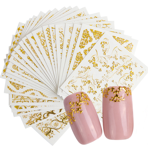 20 piezas 3D belleza pegatinas de uñas juegos de flores doradas bronceado diseño manicura DIY consejos adhesivos transferencia arte Foils huecos TRAD301-326 ► Foto 1/6