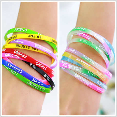 Pulsera deportiva de silicona con letras estampadas para mujer, brazalete fluorescente de goma para Fitness ► Foto 1/6