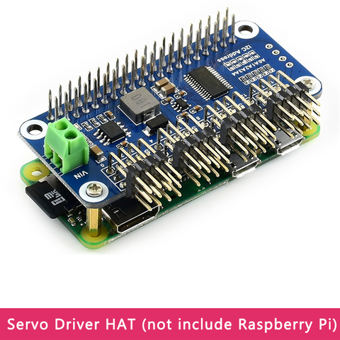 Raspberry Pi servocontrolador HAT (B) para Raspberry Pi, interfaz I2C de 12 bits de 16 canales con cabezal de ángulo recto para Raspberry Pi 4B ► Foto 1/6