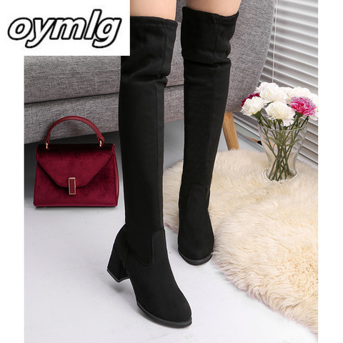 Botas casuales por encima de la rodilla para mujer zapatos de invierno para mujer plataforma de punta redonda tacones altos bombas botas de nieve calientes zapatos mujer W90 ► Foto 1/6