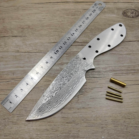 Cuchillo recto de acero damasco, hoja fija, artesanal, semiacabado, para acampar al aire libre, con clavos de cobre, envío directo, DMDIY-08 ► Foto 1/6