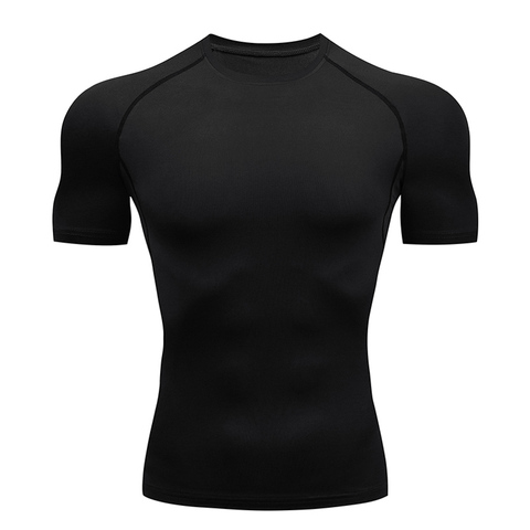 Camiseta de compresión de secado rápido para hombre, ropa manga corta ajustada para correr, gimnasio, fitness, culturismo, entrenamiento, tops negros ► Foto 1/6