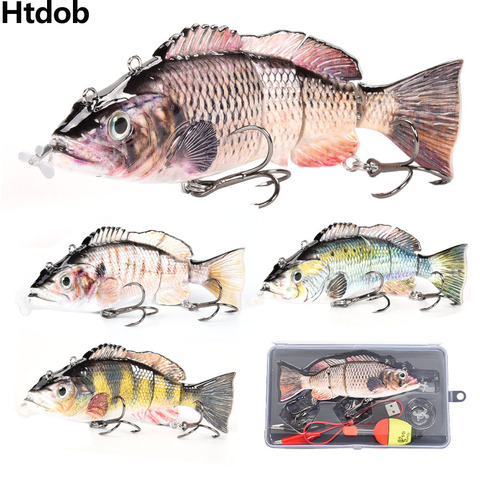 Htdob robótico piscina señuelos pesca eléctrica Auto cebo Wobblers 4-Segement Swimbait USB recargable luz LED para destellear ► Foto 1/1