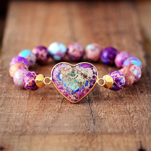 Pulseras clásicas con forma de corazón para mujer, Jaspe Imperial, brazaletes de hilo elásticos de lujo, joyería, bisutería ► Foto 1/3