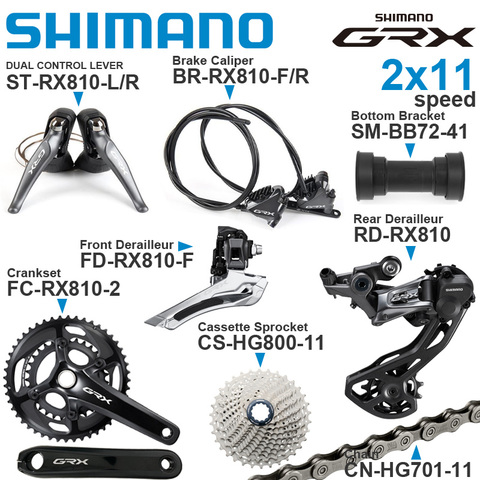 SHIMANO-grupo con cambio de marchas GRX RX810, 2x11v, piñón de Cassette, soporte inferior, frenos de bielas, 2x11 velocidades ► Foto 1/2