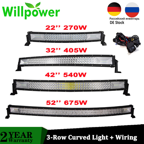 Willpower-Barra de luces LED curvada de 3 filas, 22 