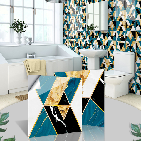 Azulejo de cristal de vinilo autoadhesivo 3d, decoración del hogar, costura azul y dorado, para Baño ► Foto 1/6