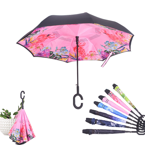 Colorido inverso automático paraguas plegable hombre mujer sol lluvia coche sombrillas invertidas de doble capa Anti UV soporte autónomo Parapluie ► Foto 1/6