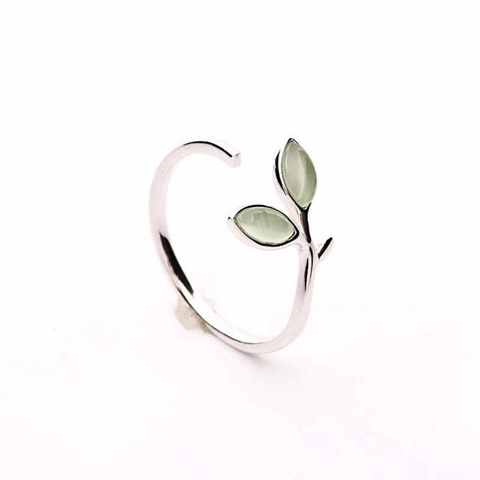 Anillos abiertos de Plata de Ley 925 con hojas de ópalo verde para mujeres y niñas, joyería coreana, gran oferta, YRI135 ► Foto 1/6