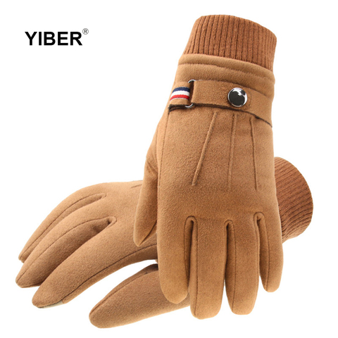 Guantes de invierno para hombre, guantes cálidos de ante gruesa con pantalla táctil y hebilla al aire libre para ciclismo, mitones a prueba de viento ► Foto 1/6