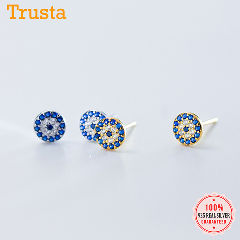 Trustdavies-pendientes de plata de ley 925 con ojos azules, joyería con cierre de tuerca de cristal de circonia cúbica transparente, para mujeres ► Foto 1/6