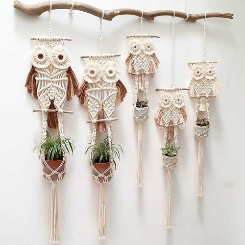 Estilo nórdico Owls algodón macramé colgante de pared borlas hechas a mano decoración del hogar aire planta titular decoración plantador colgante 1 ud. ► Foto 1/5