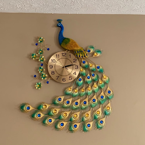 Reloj de pared de cuarzo con diseño de pavo real, accesorio moderno europeo de 78x50cm, con personalidad sencilla, creativa, decoración para sala de estar, dormitorio, de pared silencioso ► Foto 1/6