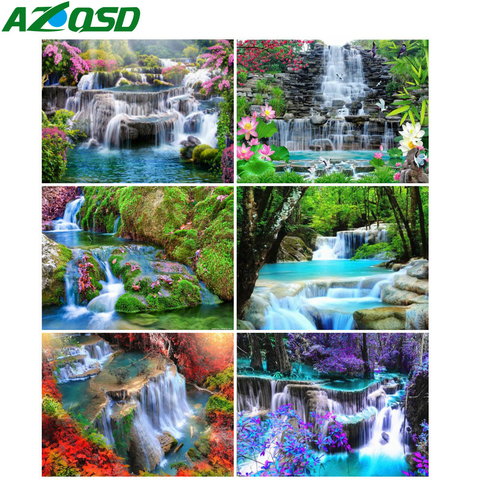 AZQSD-pintura de diamante 5d artesanal, punto de cruz de cascada, bordado de diamantes con paisaje completo cuadrado/redondo, decoración del hogar ► Foto 1/6