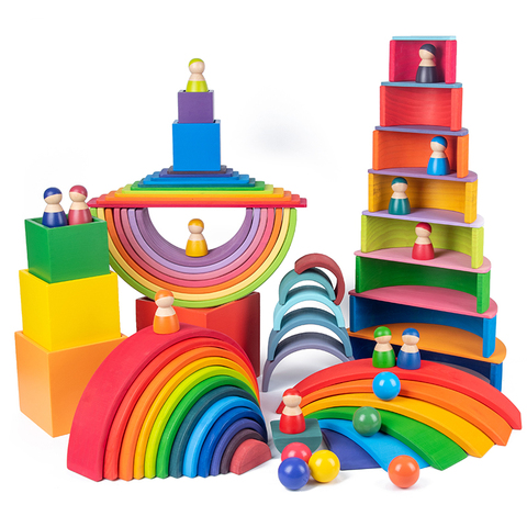 Juguetes para bebés, bloques de construcción de arcoíris de gran tamaño, juguetes de madera para niños, apilador de arcoíris creativo juguete educativo Montessori niños ► Foto 1/6