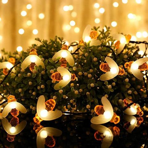 Guirnalda de luces de Navidad para exteriores, guirnaldas de luces LED impermeable de abeja miel alimentada por USB/batería para valla de jardín y Patio ► Foto 1/6