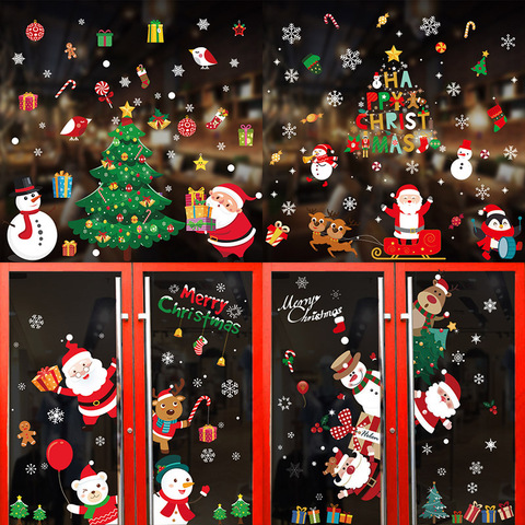 Pegatinas navideñas de Papá Noel, ciervo, árbol de Navidad, Frozens, copo de nieve, pegatinas para ventana, adornos, decoración de Año Nuevo 2022 ► Foto 1/6