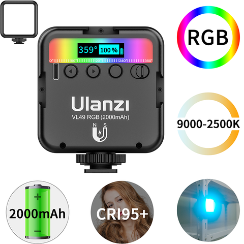 Ulanzi VL49 Mini RGB luz LED para vídeo 2000mAh 2500K-9000K portátil. Fotografía, luz, Vlog Luz de relleno para DSLR SLR Cámara lámpara ► Foto 1/6