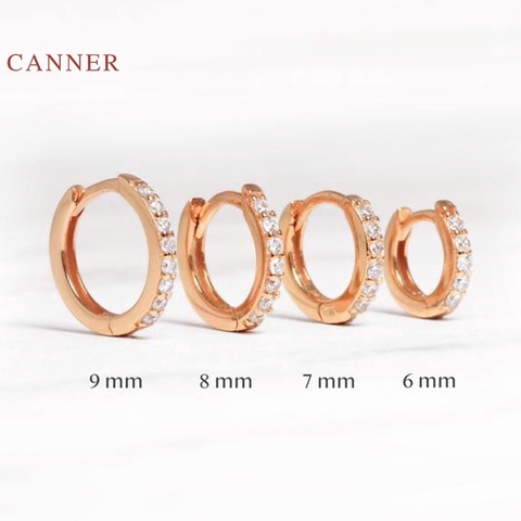 CANNER-pendientes redondos de Plata de Ley 925 auténtica para mujer, Micro incrustaciones, aros, joyería de diamante de circonio, 6, 7, 8, 9mm ► Foto 1/6