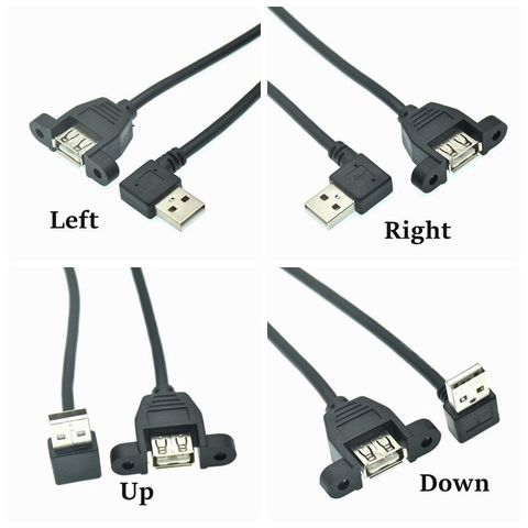 Conector USB 2,0 A macho A Cable de extensión hembra con agujero de montaje en Panel, 30cm, 90 grados en ángulo, 1 unids/lote ► Foto 1/2