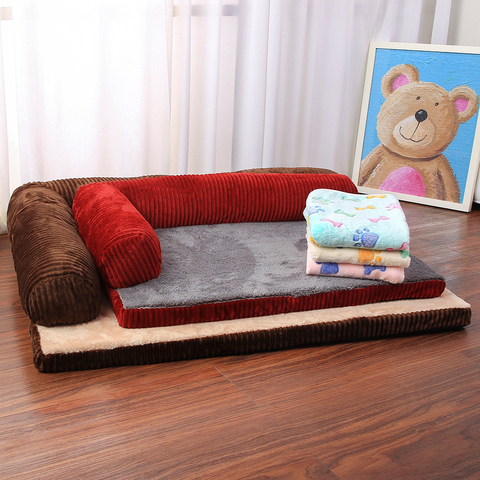 Cama para perros pequeños y grandes, sofá suave para gato, almohada de espuma de memoria, caseta, cojín, en forma de L ► Foto 1/6