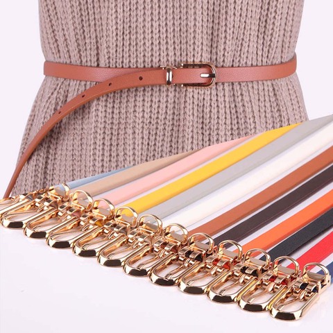 Cinturones de piel sintética para mujer, cinturon ajustado delgado de Color caramelo, cinturón ajustable, cinturón de vestir para mujer ► Foto 1/6