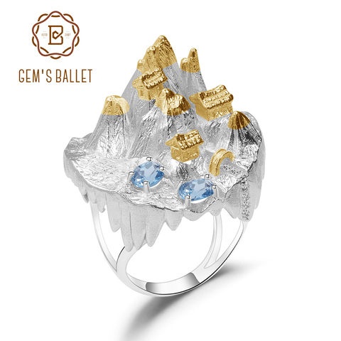 GEM'S BALLET-Anillo de plata de primera ley y Topacio azul para mujer, sortija, plata esterlina 925, Gema Natural, diseño Horror Story, Halloween, hecho a mano ► Foto 1/6