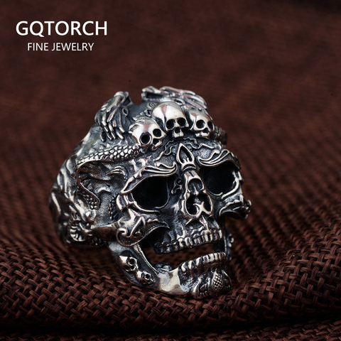 Anillos de calavera personalizados para hombre, anillo de motorista grande pesado, Plata de Ley 925, anillos estilo gótico Punk Vintage para hombres ► Foto 1/6