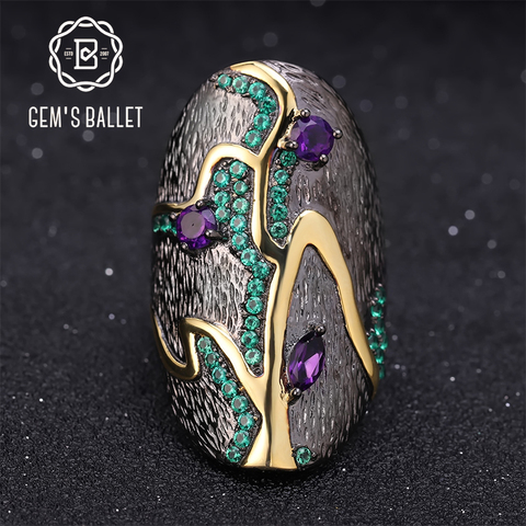 GEM'S BALLET-Anillo de plata de primera ley y amatista Natural para mujer, sortija, plata esterlina 925, Circonia cúbica, zirconia, circonita, zirconita, 0,80 quilates, hecho a mano ► Foto 1/6