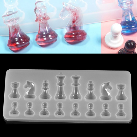 Moldes de resina epoxi de ajedrez internacional 3D, 1 Juego de piezas de ajedrez, moldes de resina UV de silicona para DIY, suministros para fabricación de joyas hechas a mano ► Foto 1/6