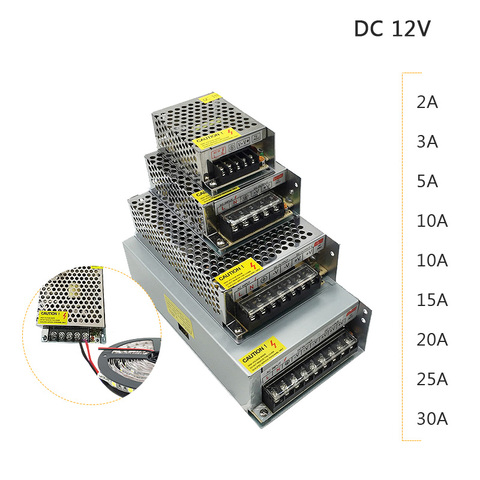 Fuente de alimentación de 12 V cc 12 V unidad 1A 2A 3A 5A 10A 15A 20A transformador AC 110V 220 V 220 V a cc 12 voltios 12 V Controlador LED para tira LED ► Foto 1/6