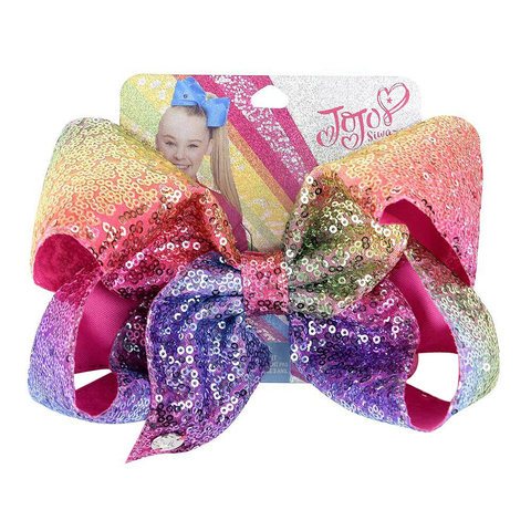 JoJo siwa de arco iris de lentejuelas de 8 pulgadas para niña y niño, accesorios para el cabello con Clip para el pelo, nudo de Boutique hecho a mano, lazo Jumbo para el pelo ► Foto 1/6