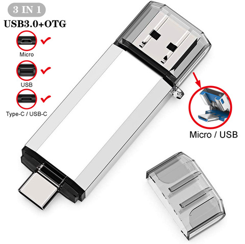 USB 3,0 OTG USB Flash Drive 128GB 256GB tipo C de almacenamiento externo de memoria 16GB 32GB Pen Drive de alta velocidad 64GB Pendrive cle ► Foto 1/6
