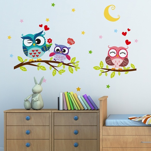 Pegatina de papel tapiz, adhesivo para pared buho para niños con dibujos animados impermeable y feliz extraíble, decoración para el hogar, papel tapiz para sala de estar ► Foto 1/6