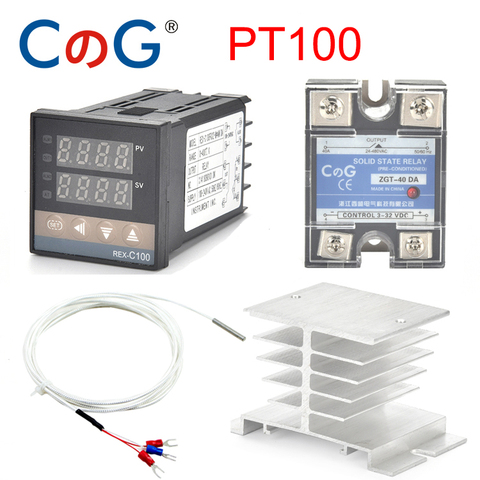 REX-C100 PT100 controlador de temperatura Digital termostato salida SSR 40DA SSR relé radiador de aluminio disipador de calor 1m resistencia ► Foto 1/5