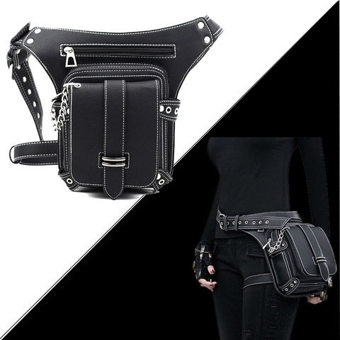 Riñonera Retro Steampunk Punk para mujer, bolso de hombro gótico para Moto, bandolera de pierna para teléfono, negro, Unisex ► Foto 1/6