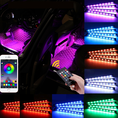 RGB tira de LED de luz Interior de Ambiente de coche Dash planta del pie de luz decorativa de Control de sonido y música lámpara múltiple ► Foto 1/6